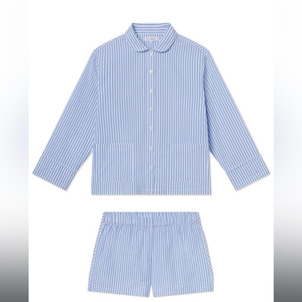 LAKE Pajamas Georgie Pocket Shorts Set in Blue Seersucker